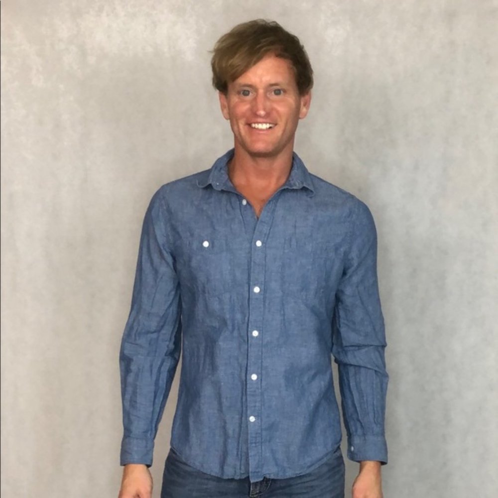 Express men, button up long sleeve, Blue, size medium